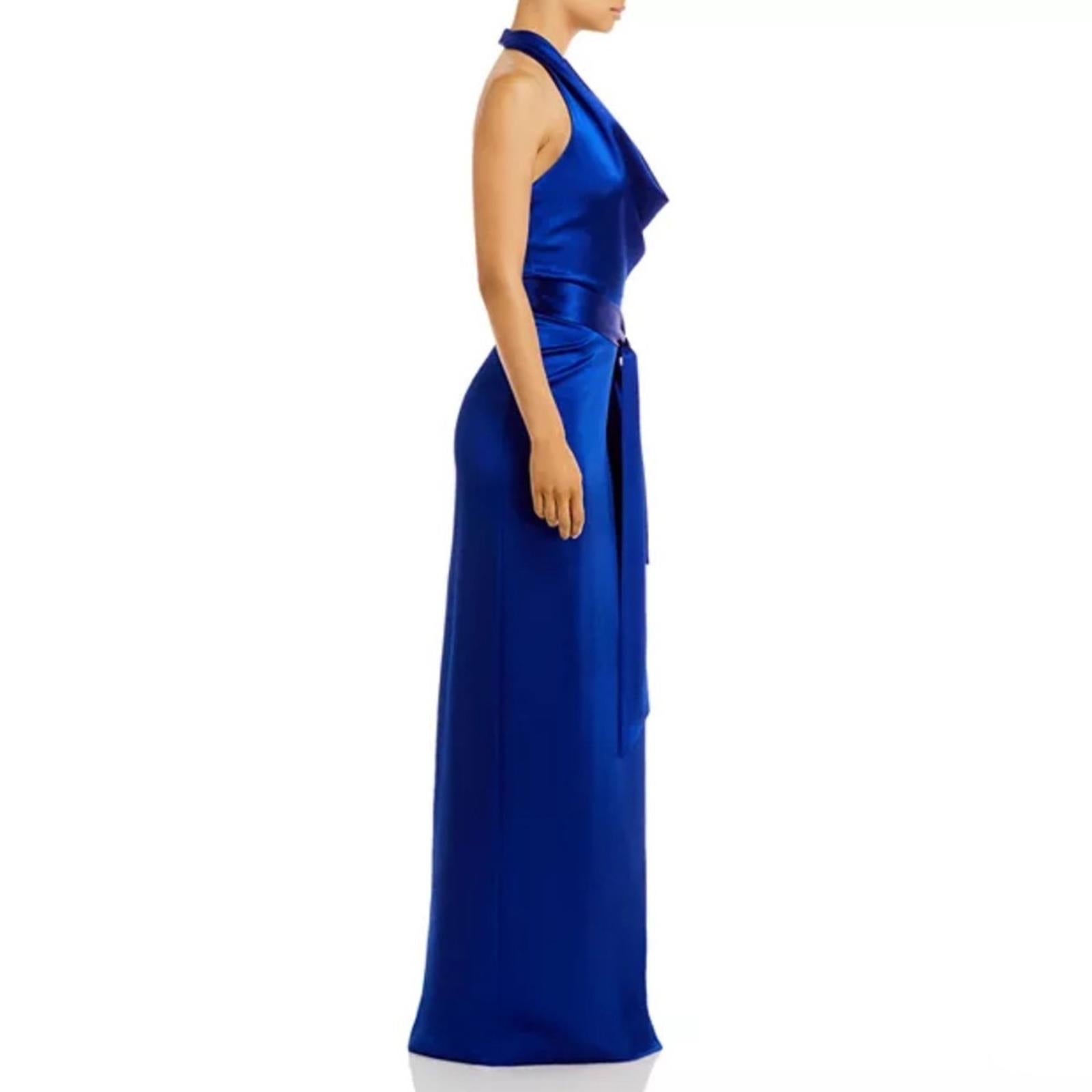 Aidan Mattox Satin Cowl Neck Gown in Royal Sapphire, Size 0 NEW w/Tag $220