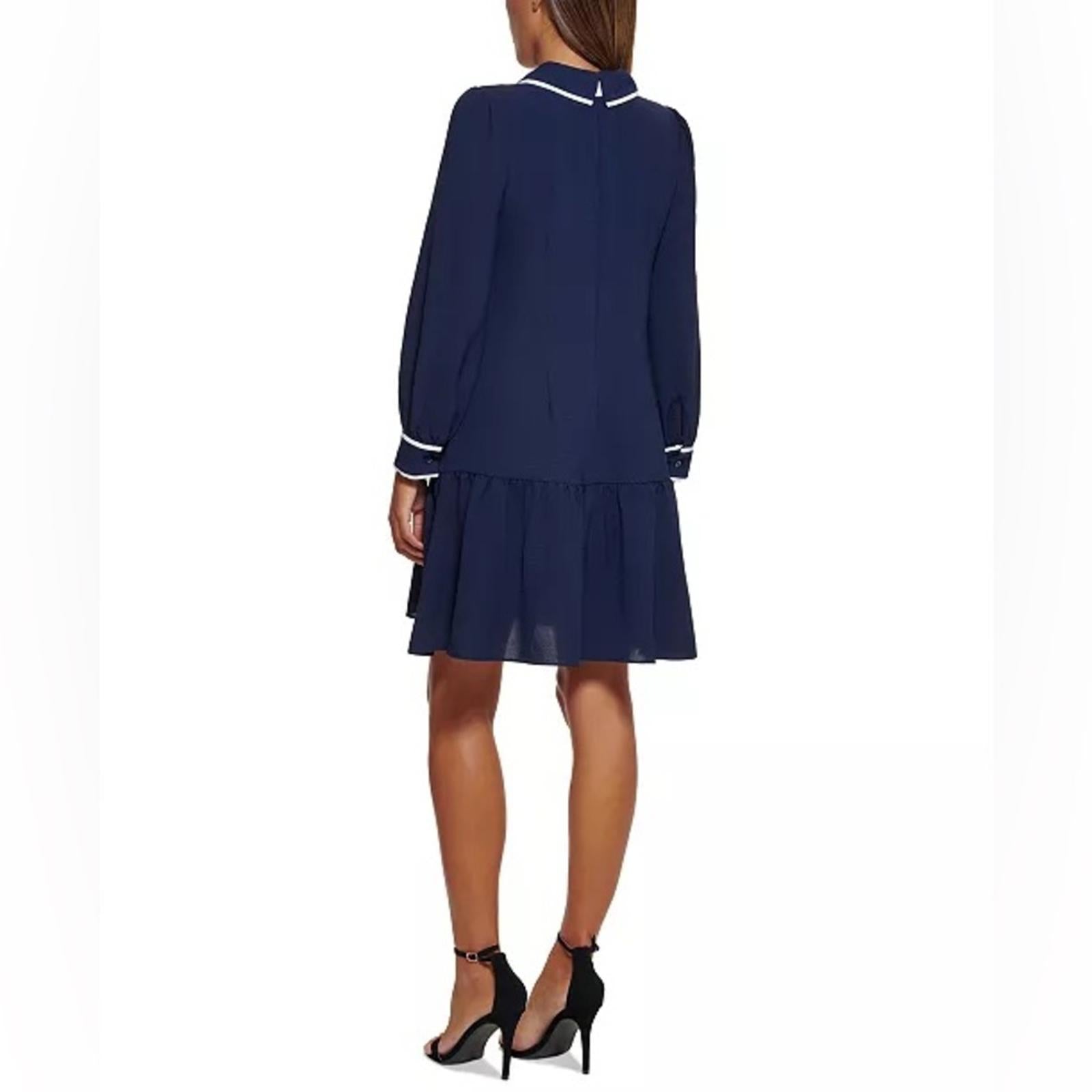 DKNY Contrast-Trim Trapeze Dress in Navy/White, Size 16 NEW w/Tag