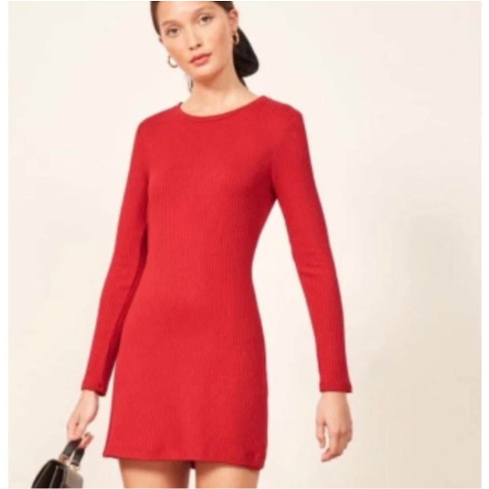 Reformation Jeanne Long Sleeve Sweater Dress in Red, EXCELLENT, Size XL