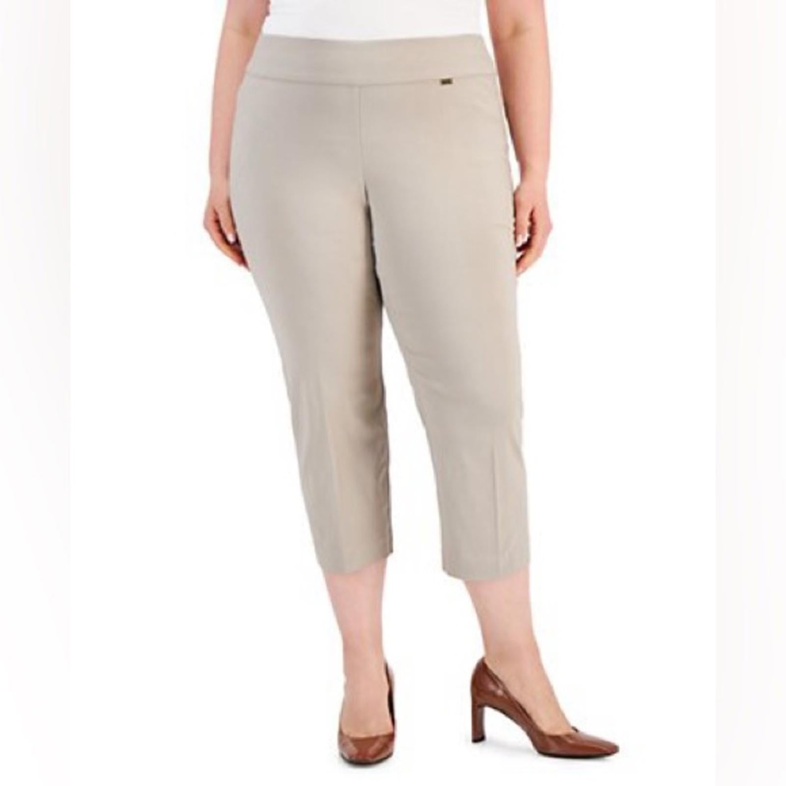 Anne Klein Pull-On Beige Slim Ankle Pants, Size 14, New w/Tag