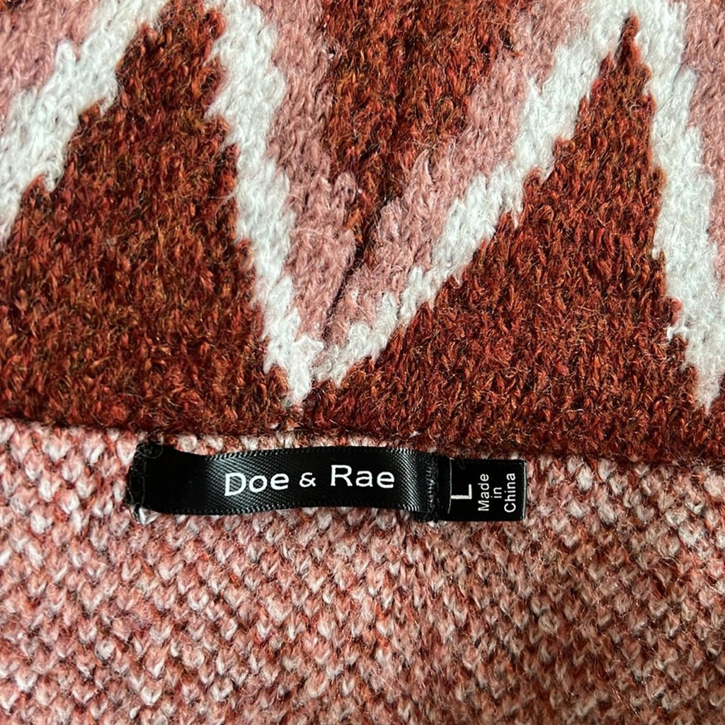 Doe & Rae Aztec Open Front Fringe Cardigan Sweater Brown Multi Size L EXCELLENT!