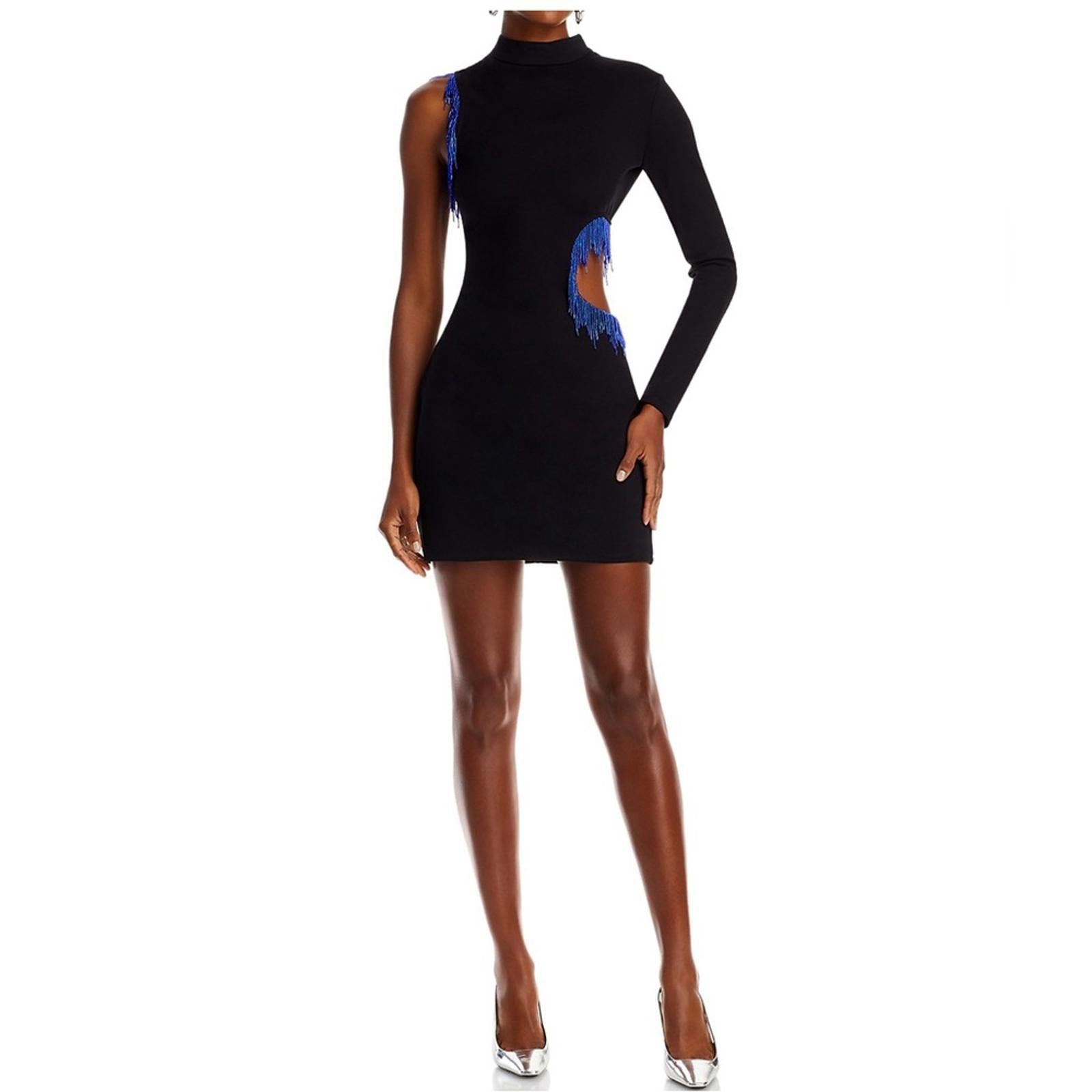 STAUD Kirsten Beaded Mini Dress in Black, Size S New w/Tag