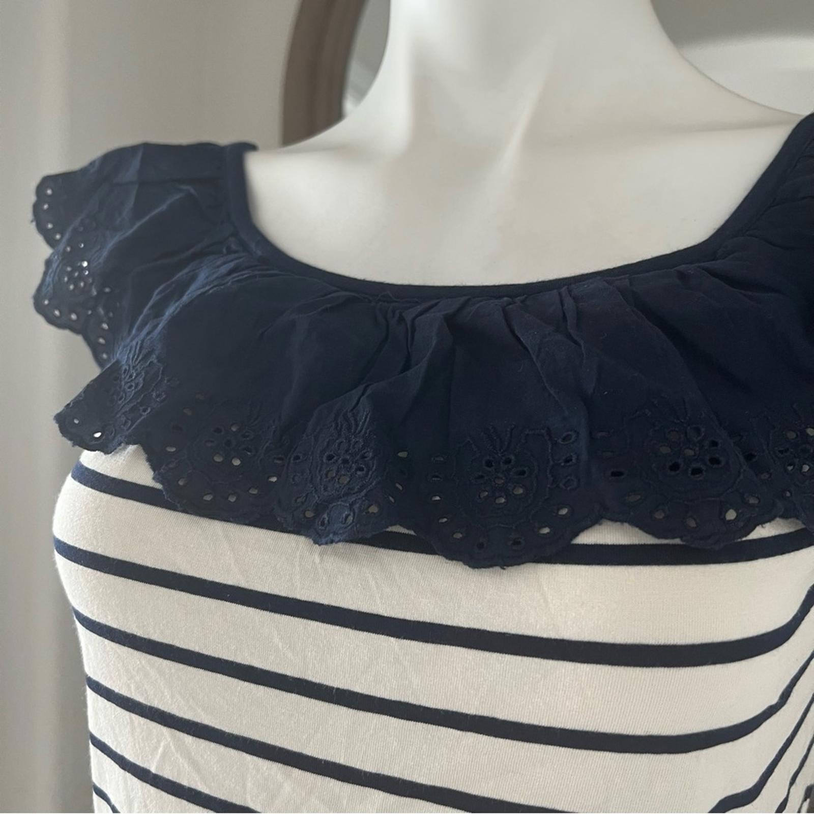 Lauren Ralph Lauren Striped Eyelet Ruffle Top, Cap Sleeve Round Neck Size XL NWT