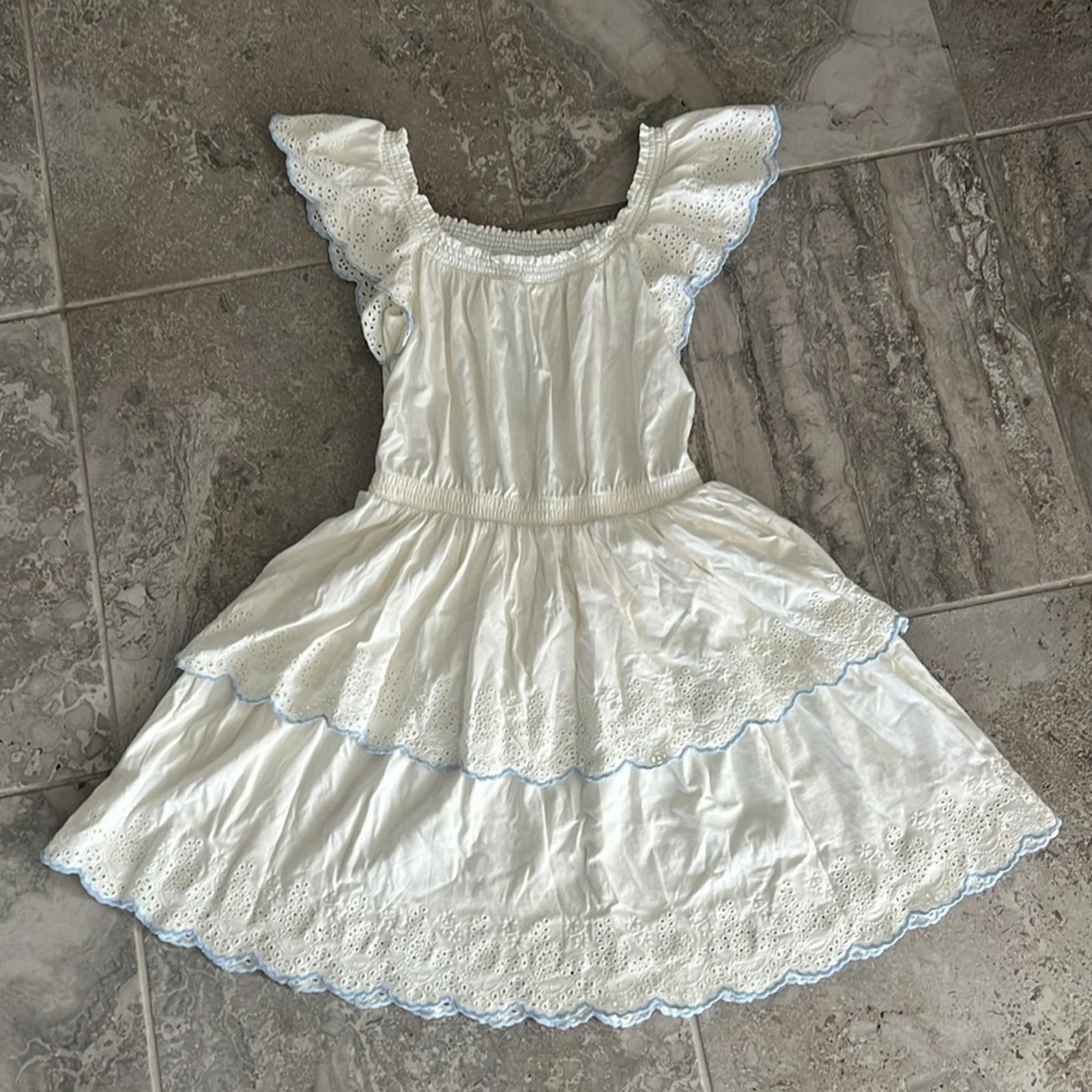 Polo Ralph Lauren Eyelet Tiered Jersey Fit & Flare Dress White Size 16 New w/Tag