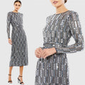 Mac Duggal Embellished High Neck Long Sleeve Fitted Dress Size 8 NEW Retail $458