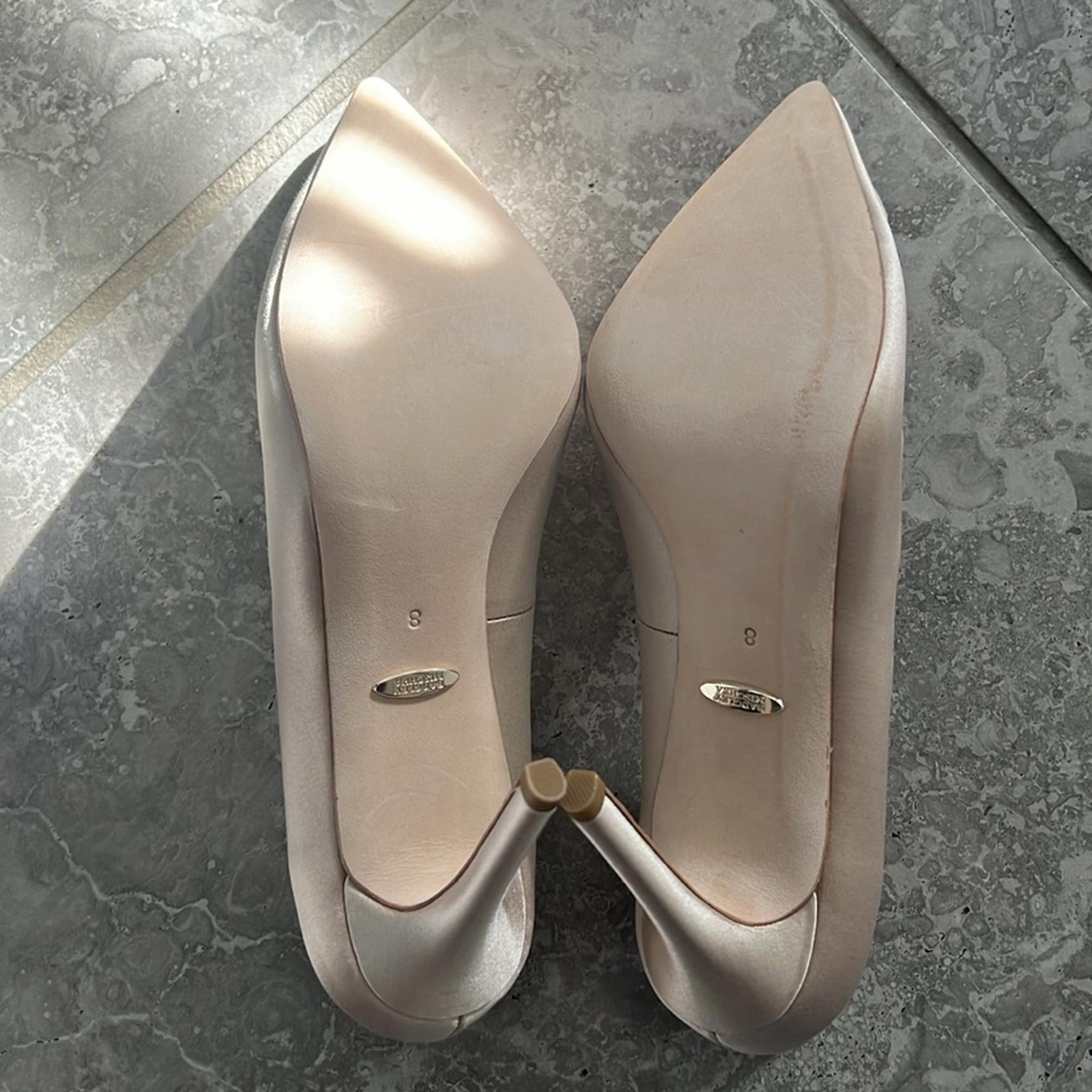 Badgley Mischka NUDE 110mm Crystal-Embellished Satin Buckle Pumps, Size 8 NEW
