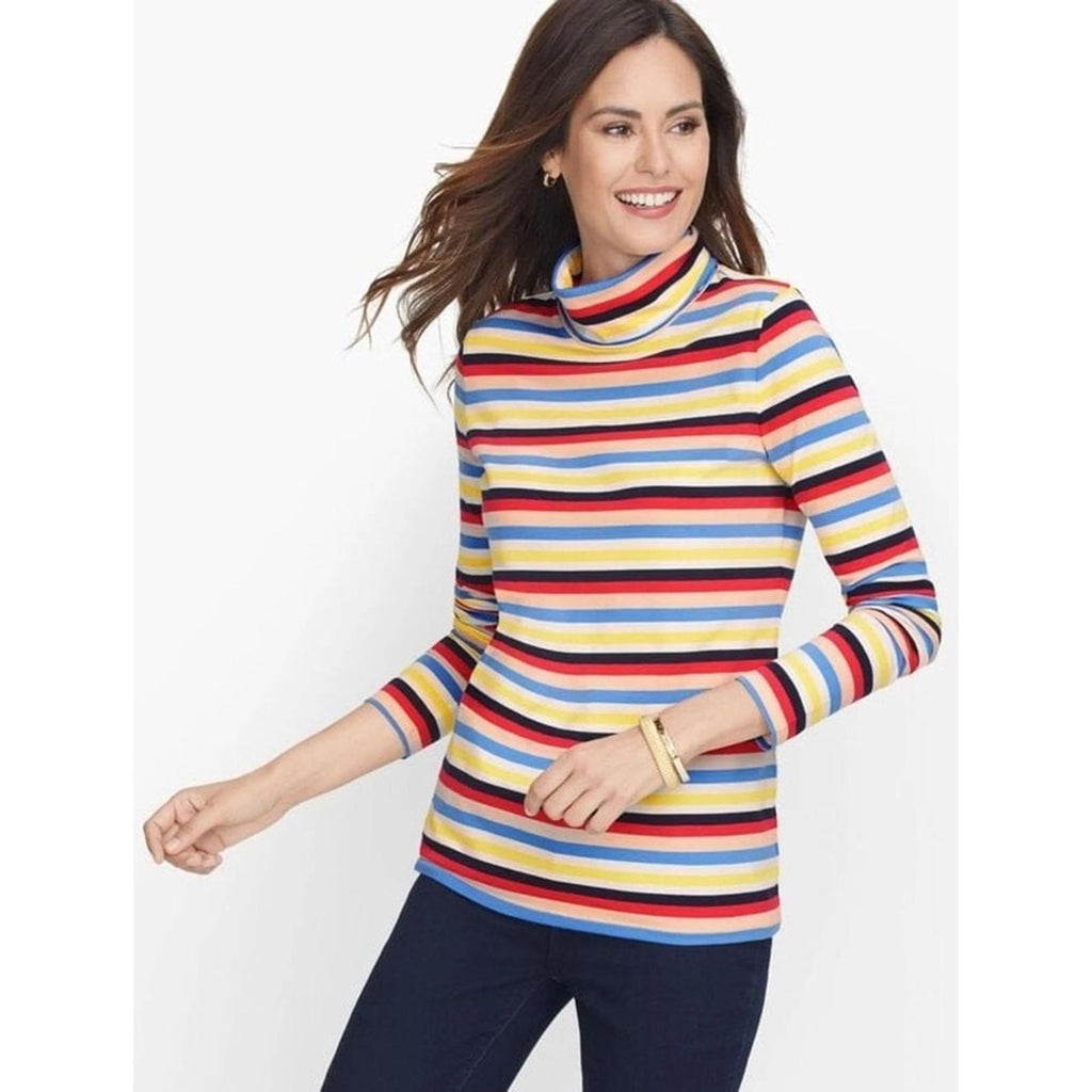 NEW Talbots Colorful Striped Turtleneck Tee, Size Small EXCELLENT!