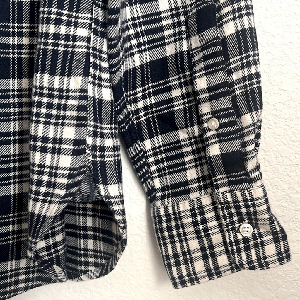 Officine Générale Giacomo Twill Check Shirt in Écru/Navy, Size S, NEW