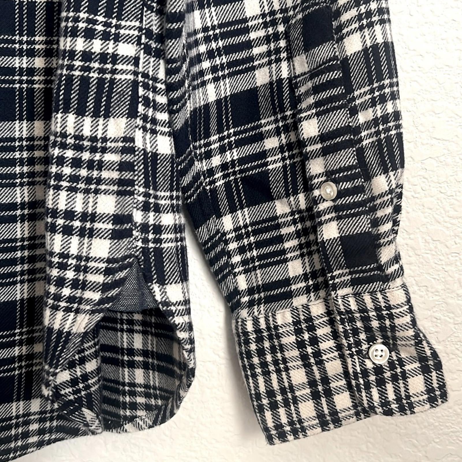 Officine Générale Giacomo Twill Check Shirt in Écru/Navy, Size S, NEW