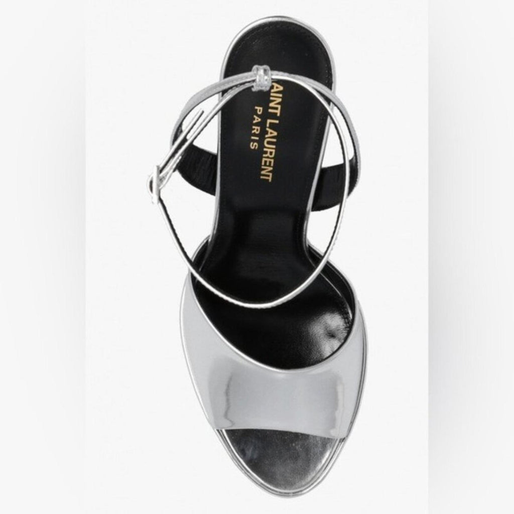 Saint Laurent Jodie Platform Sandals in Metallic Silver, Size 41 NEW +2 DustBags