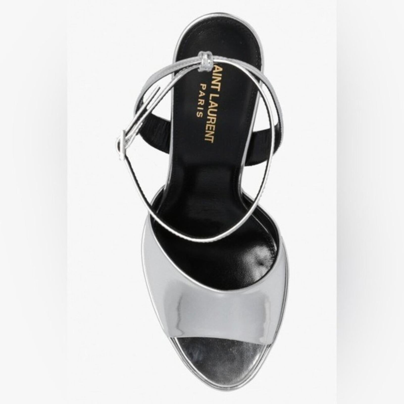 Saint Laurent Jodie Platform Sandals in Metallic Silver, Size 41 NEW +2 DustBags