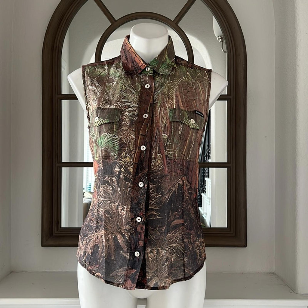 Dolce & Gabbana Camouflage Printed Sleeveless Button Up Blouse Size M EXCELLENT