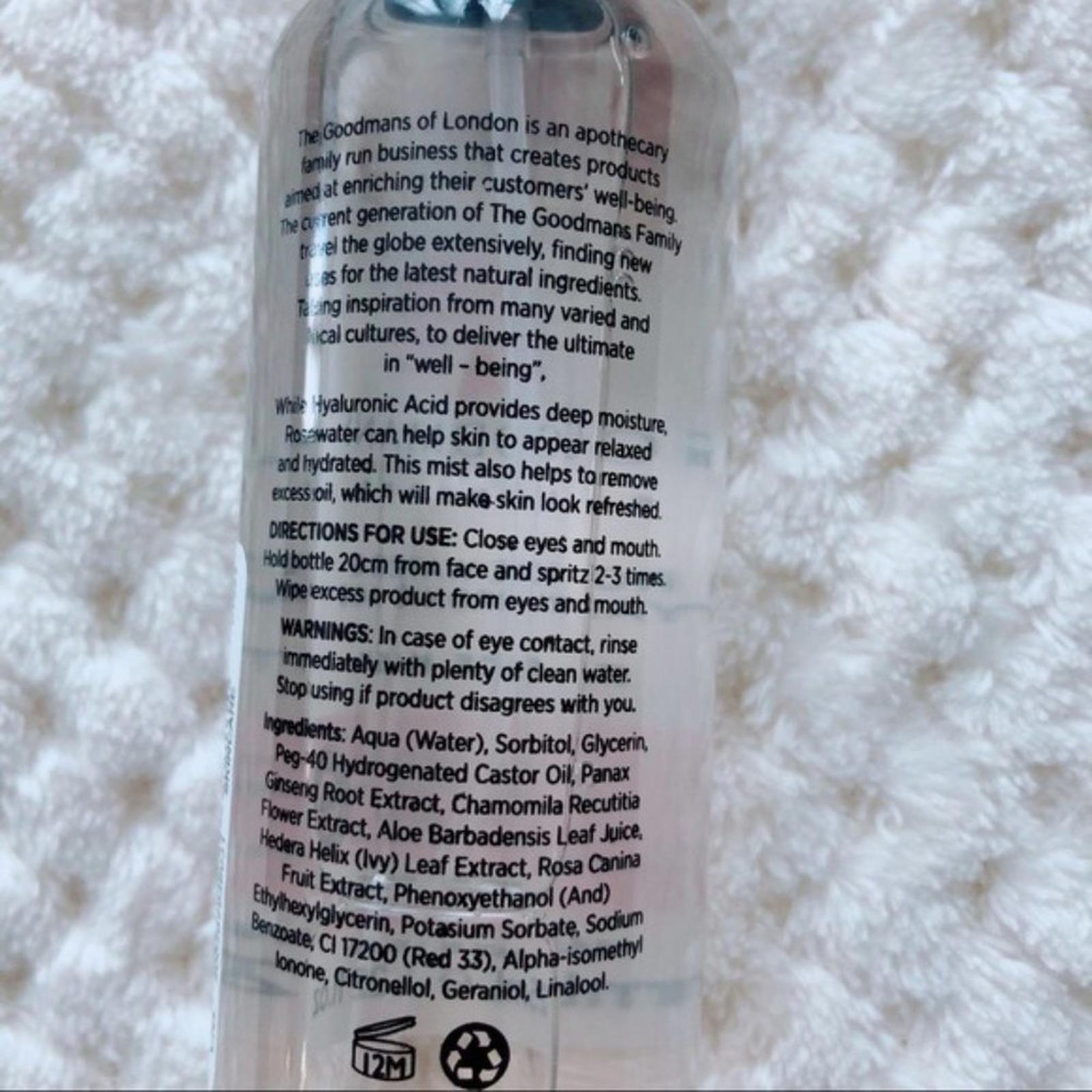 Goodmans Hyaluronic Acid & Rose Water Face Mist (Made in England) 125mL New