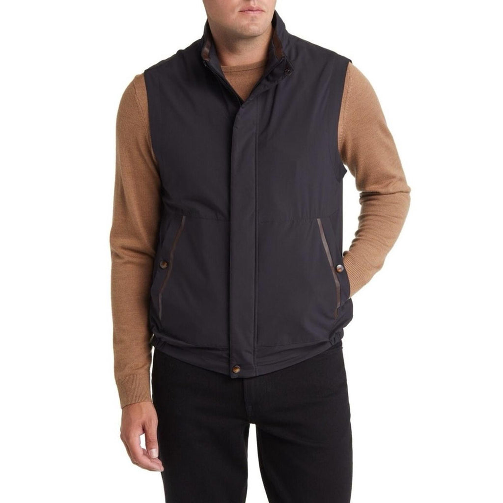CANALI Rain & Wind Tech Padded Shell Gilet Zip Vest Navy, Size US 32 | EU 48 NEW
