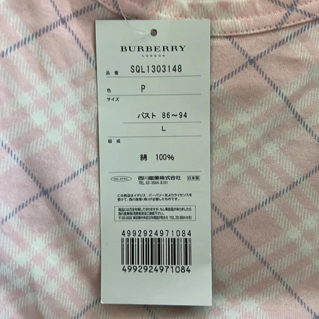 Burberry Pink Plaid Long Sleeve Pajama Set, NWT, Size L