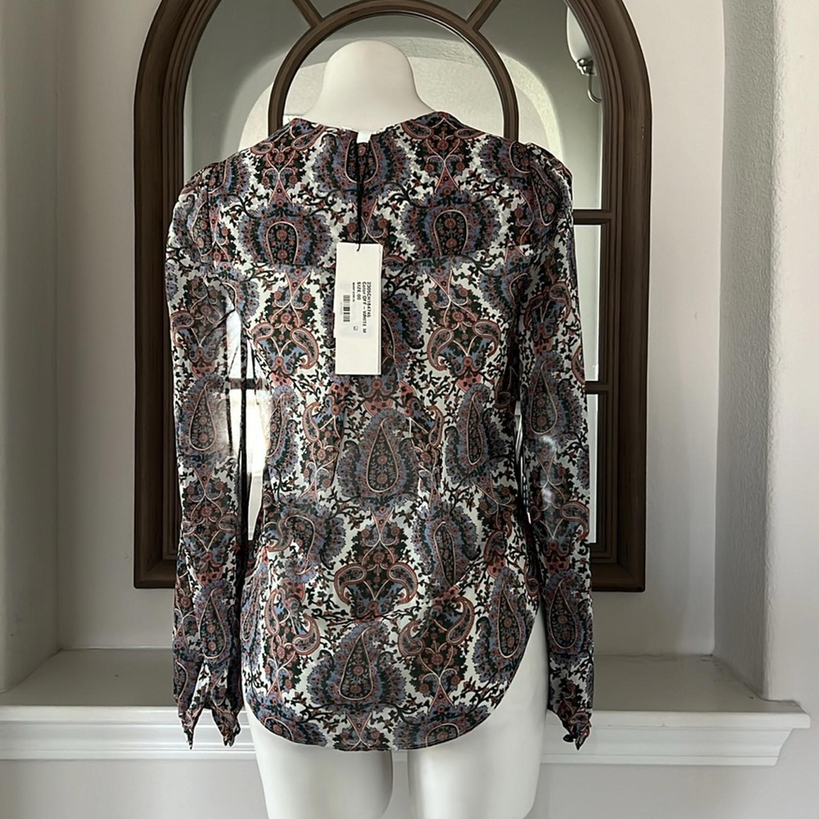 Veronica Beard Lowell Paisley Top, Off-White Multi, Size 00 New w/Tag $398