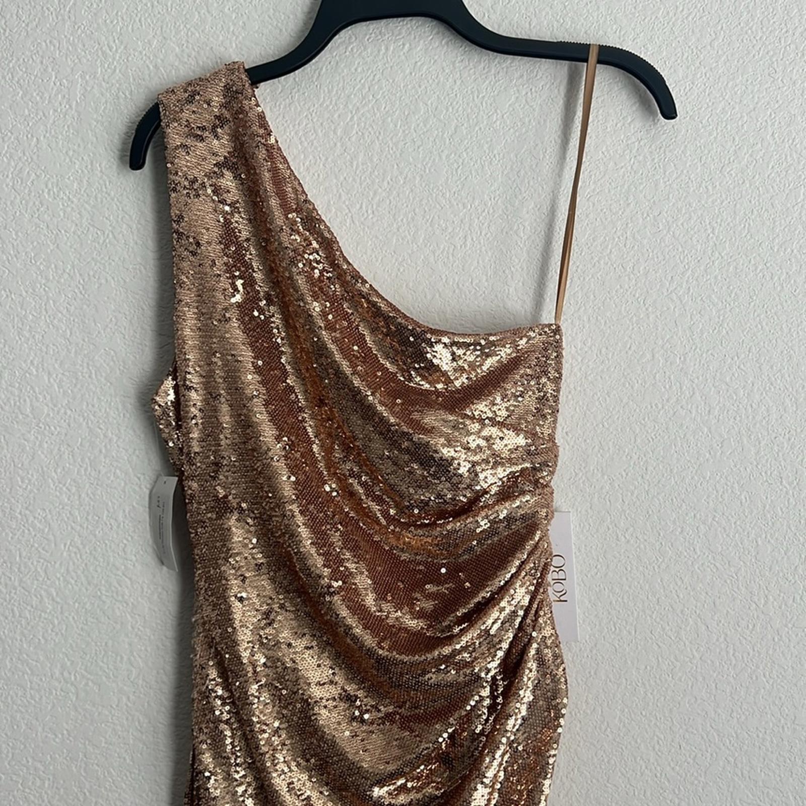 Ronny Kobo Kelly Sequin One-Shoulder Dress, Metallic Gold Size S NEW w/Tag $548