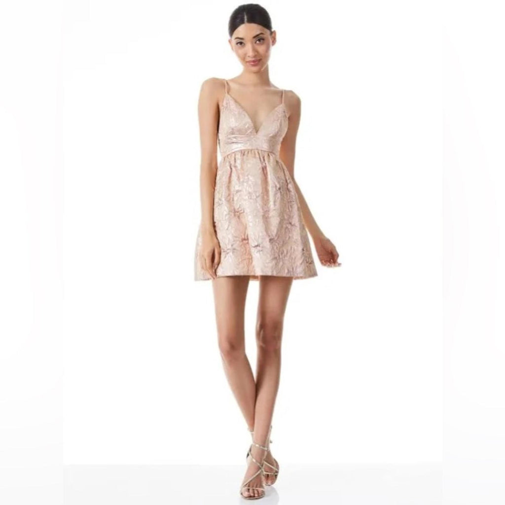 Alice+Olivia Foley Brocade Party Dress, Rose Gold, Revolve Size 0 New w/Tag $495