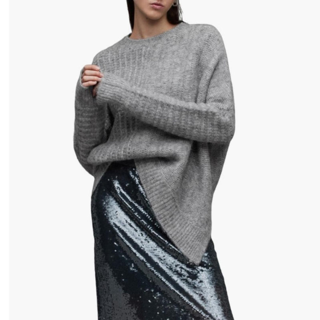 All Saints Selena Asymmetric Sweater, Alpaca Wool, Grey Melange Size S New w/Tag