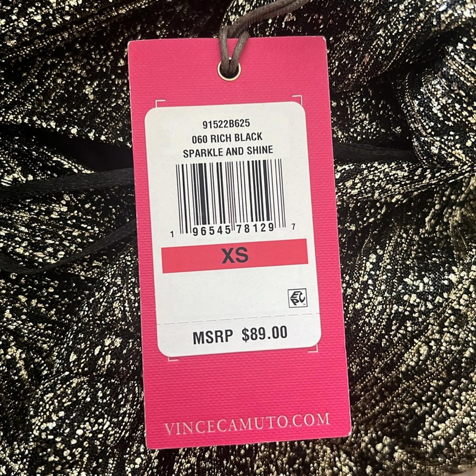 Vince Camuto Metallic Crossover Top, Rich Black Sparkle & Shine Size XS NEW