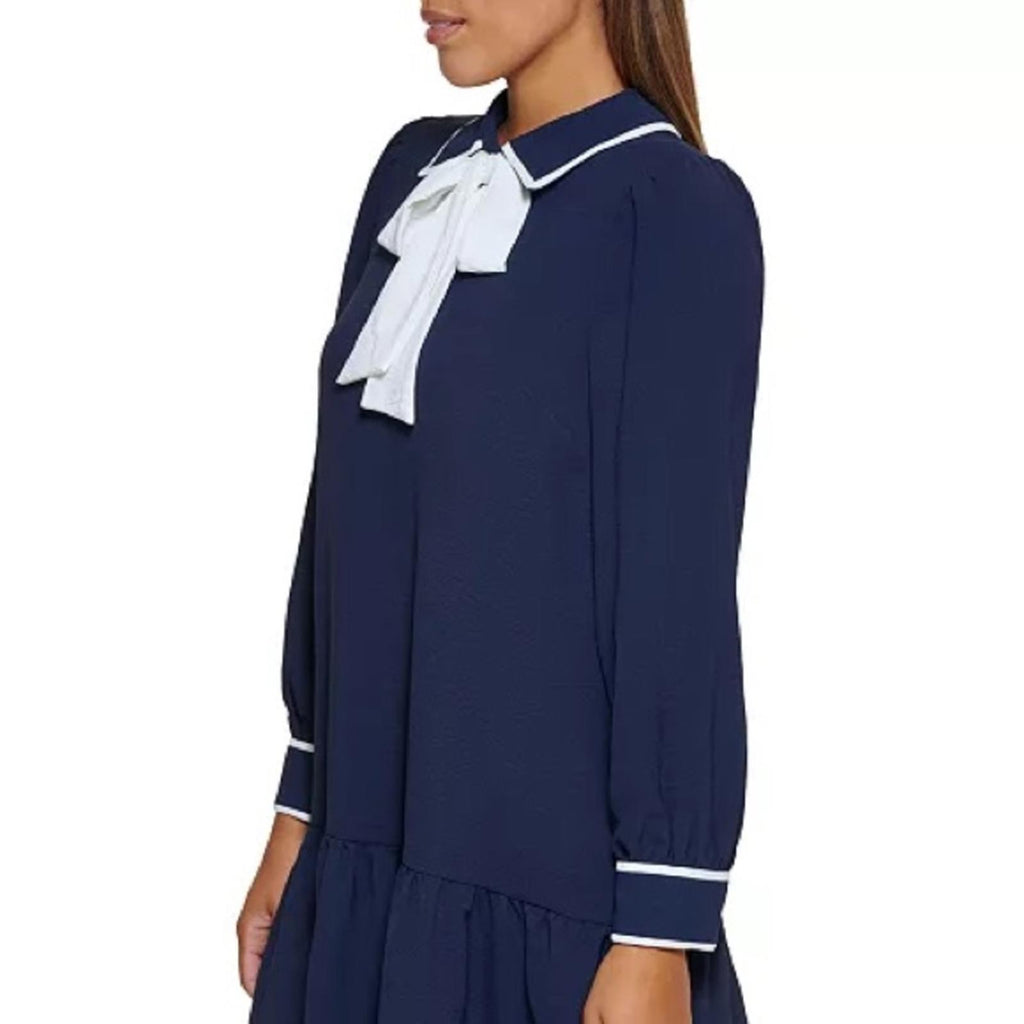 DKNY Contrast-Trim Trapeze Dress in Navy/White, Size 16 NEW w/Tag