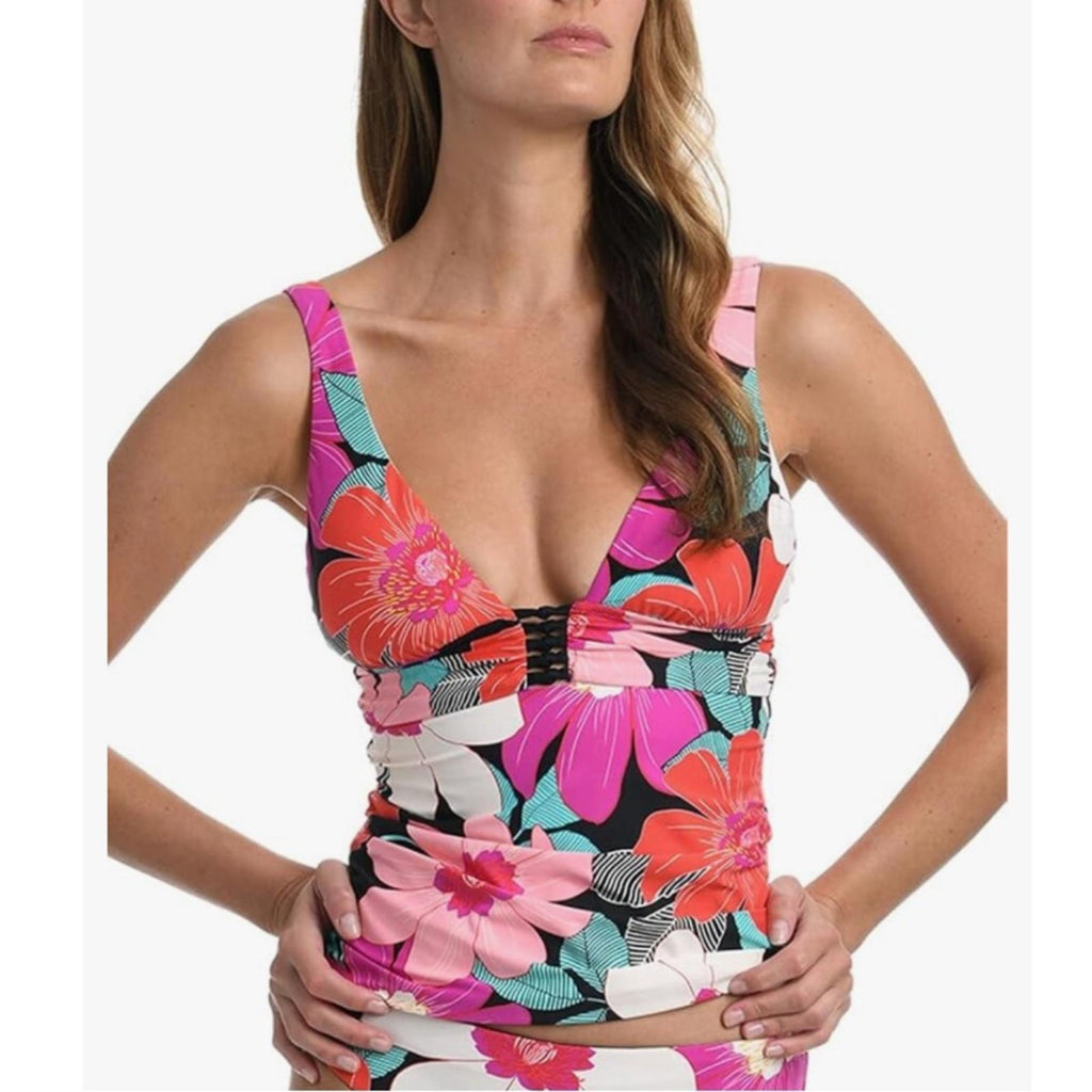 La Blanca Over the Shoulder Front Knot Tankini Swimsuit Top Size 8, New w/Tag