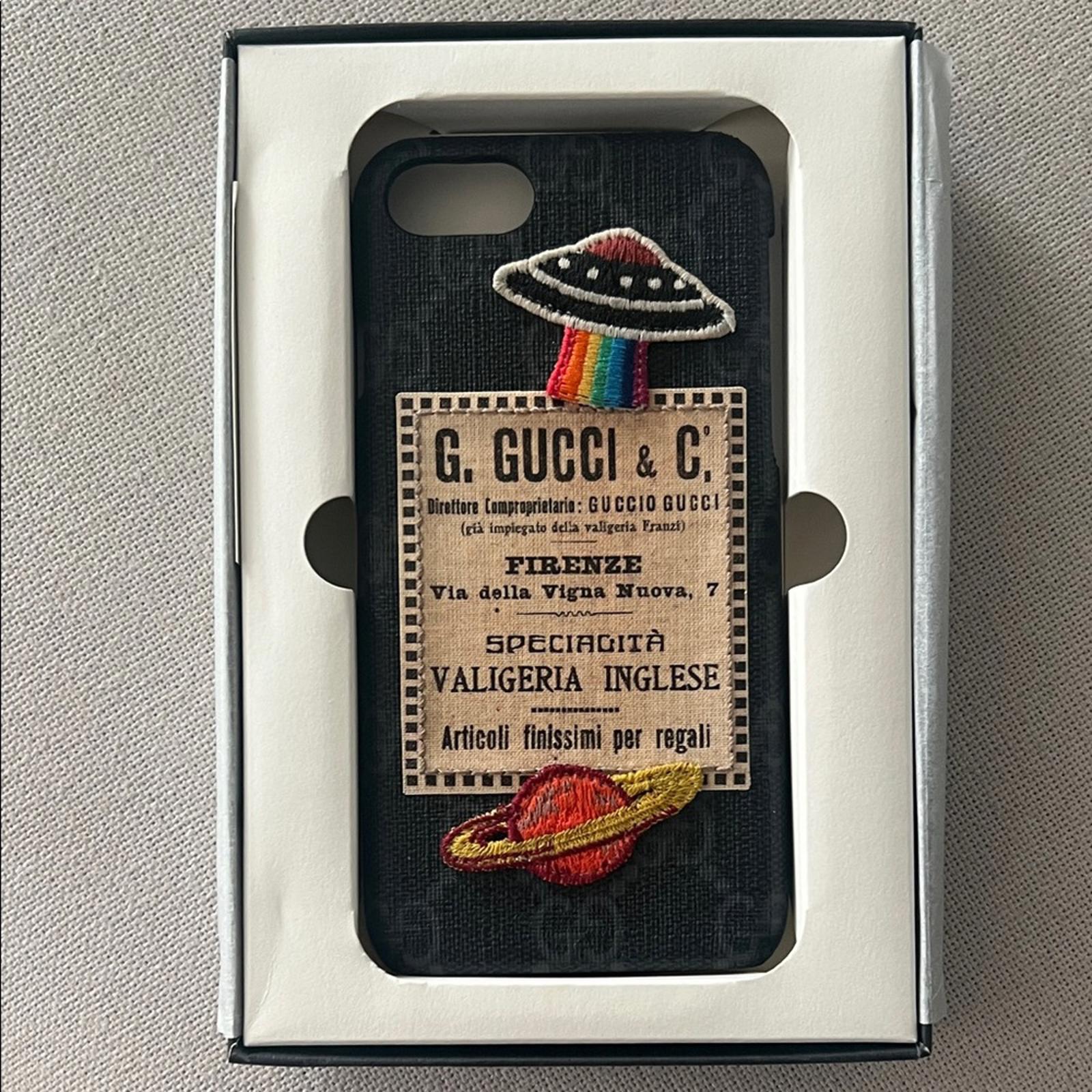 Gucci iPhone Case Black Supreme Patch Spaceship UFO Rainbow Italian Logo NEW