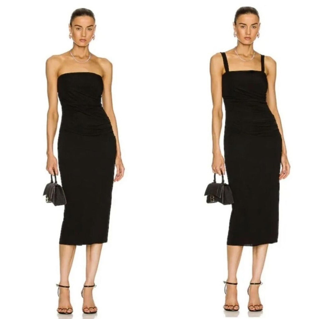 Helmut Lang Twist Midi Dress in Basalt Black, Size XXS NEW w/Tag $345