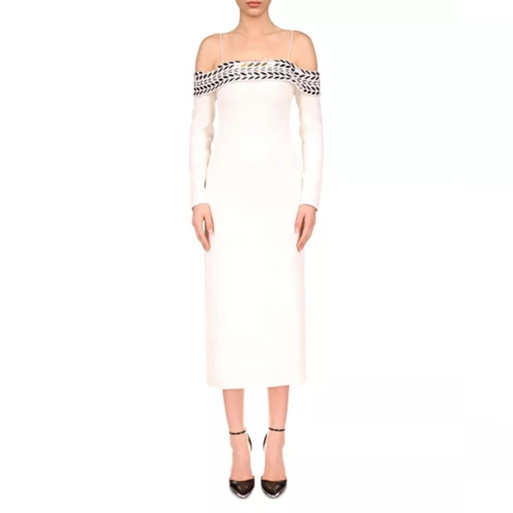 David Koma Plexi Mirror Tyre Track Off-the-Shoulder Midi Dress, Size 4 NWT $2650