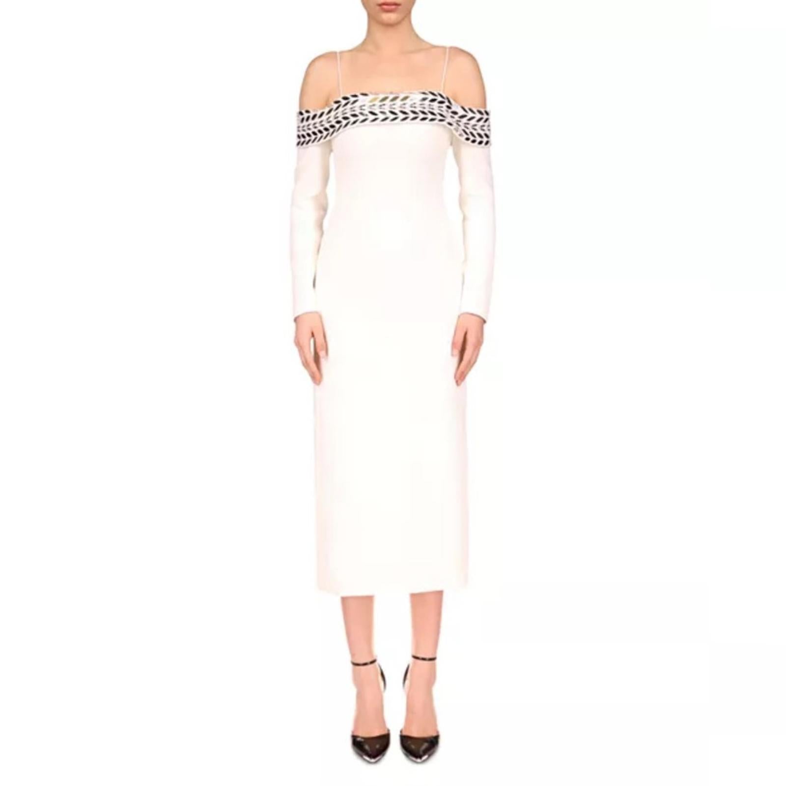 David Koma Plexi Mirror Tyre Track Off-the-Shoulder Midi Dress, Size 4 NWT $2650