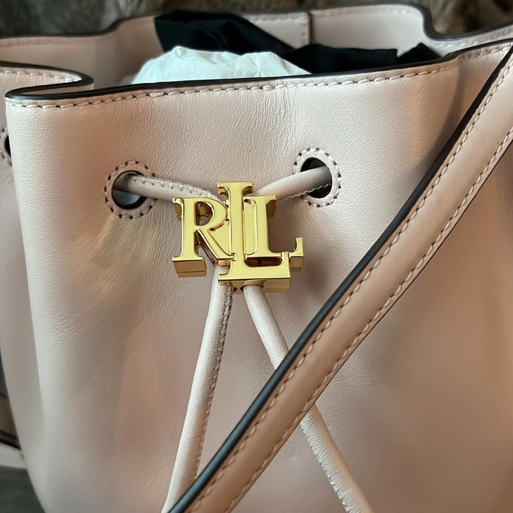 Ralph Lauren Leather Medium Andie Drawstring Bucket Bag, Pink NEW + Dust Bag