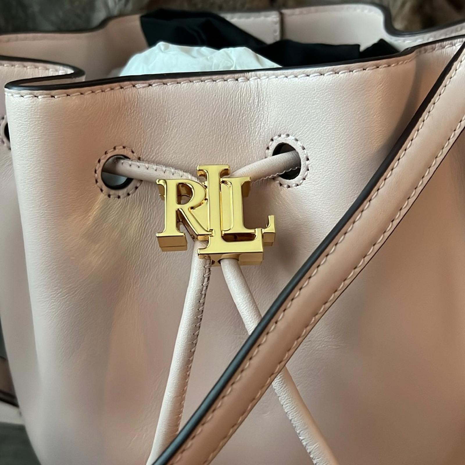 Ralph Lauren Leather Medium Andie Drawstring Bucket Bag, Pink NEW + Dust Bag