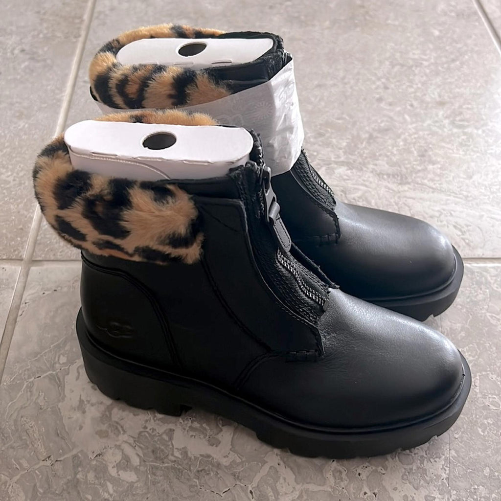 UGG Czeriesa Panther Print Leather Boots in Black, NWT, Size 5