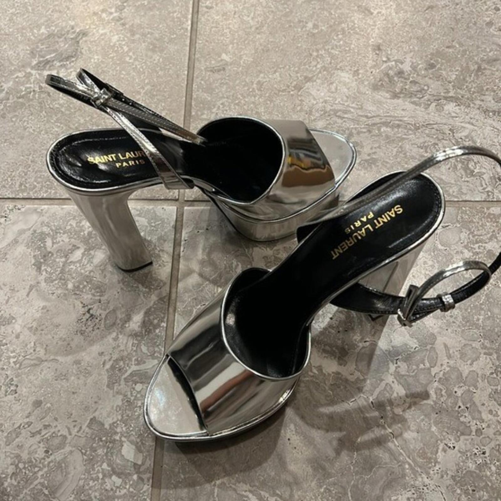 Saint Laurent Jodie Platform Sandals in Metallic Silver, Size 41 NEW +2 DustBags