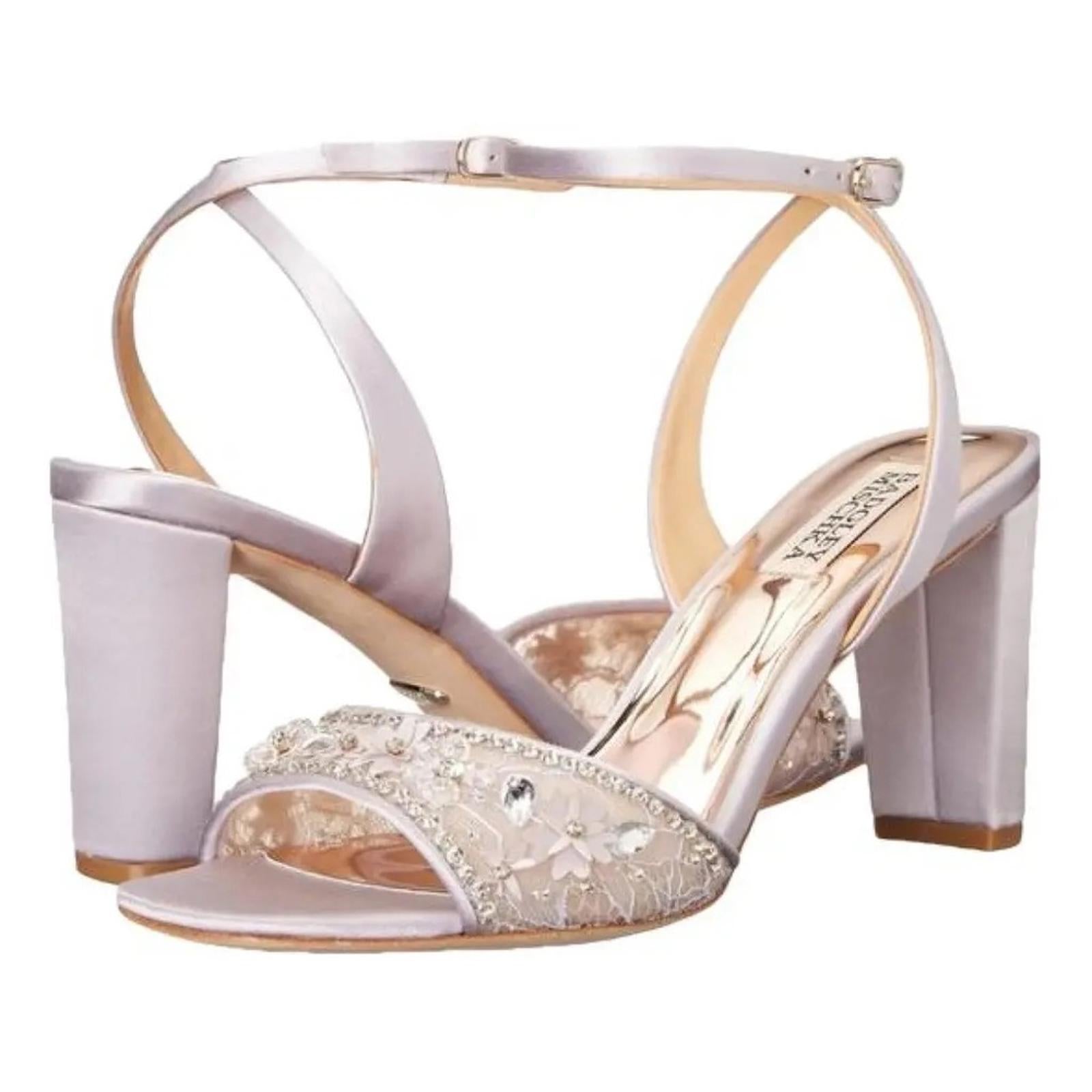 NWT Badgley Mischka Tayten Satin and Mesh Sandals with Crystals Size 10 +DustBag