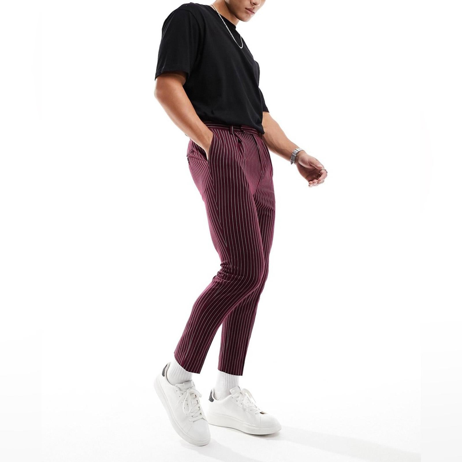 ASOS Tapered Smart Pants, Burgundy Pin Stripe, Size W34 L30 New w/Tag SOLD OUT