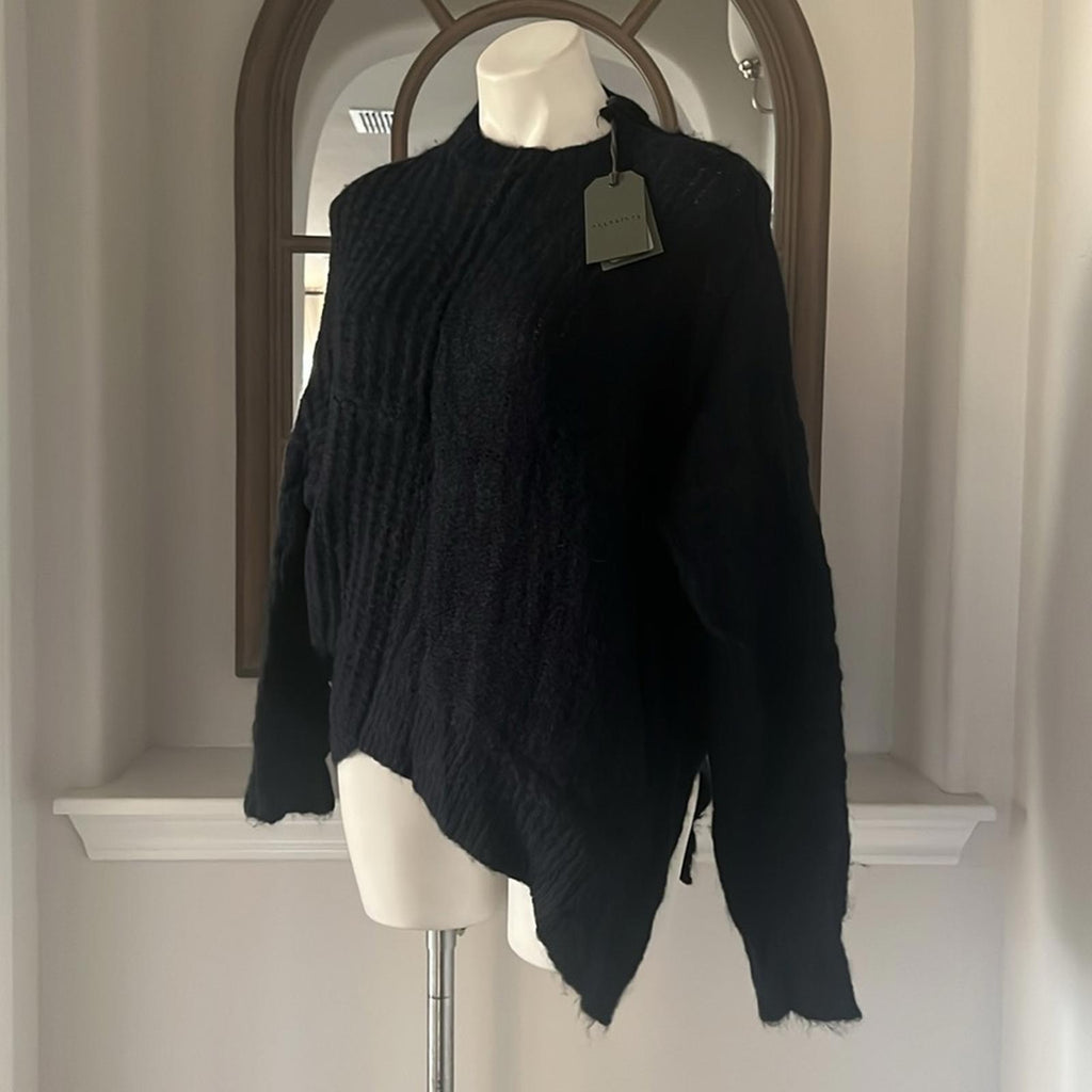 All Saints Selena Mixed Stitch Asymmetric Sweater Midnight Blue Size S New w/Tag