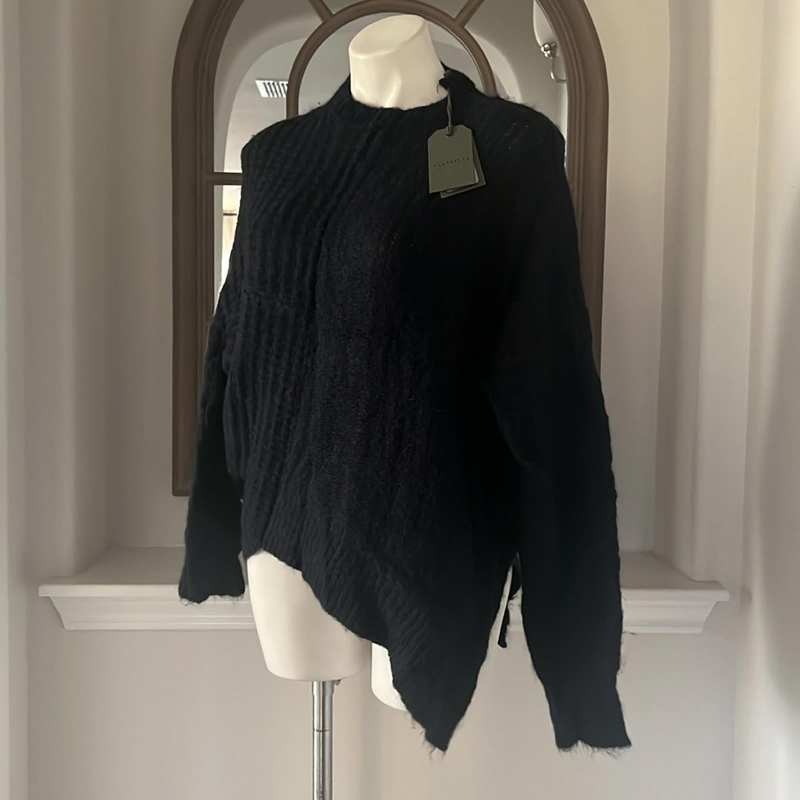 All Saints Selena Mixed Stitch Asymmetric Sweater Midnight Blue Size S New w/Tag