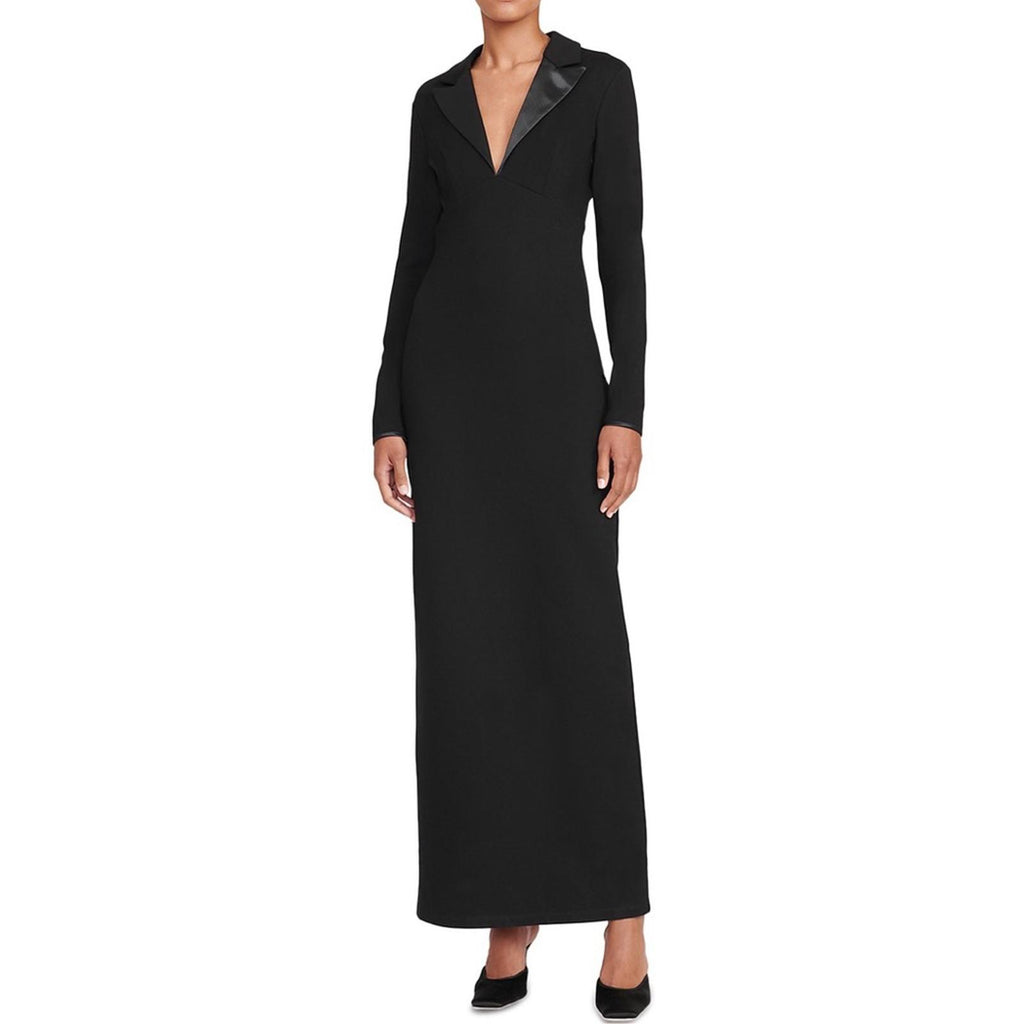 STAUD Humboldt Satin Lapel Gown Maxi Dress in Black, Size M New w/Tag