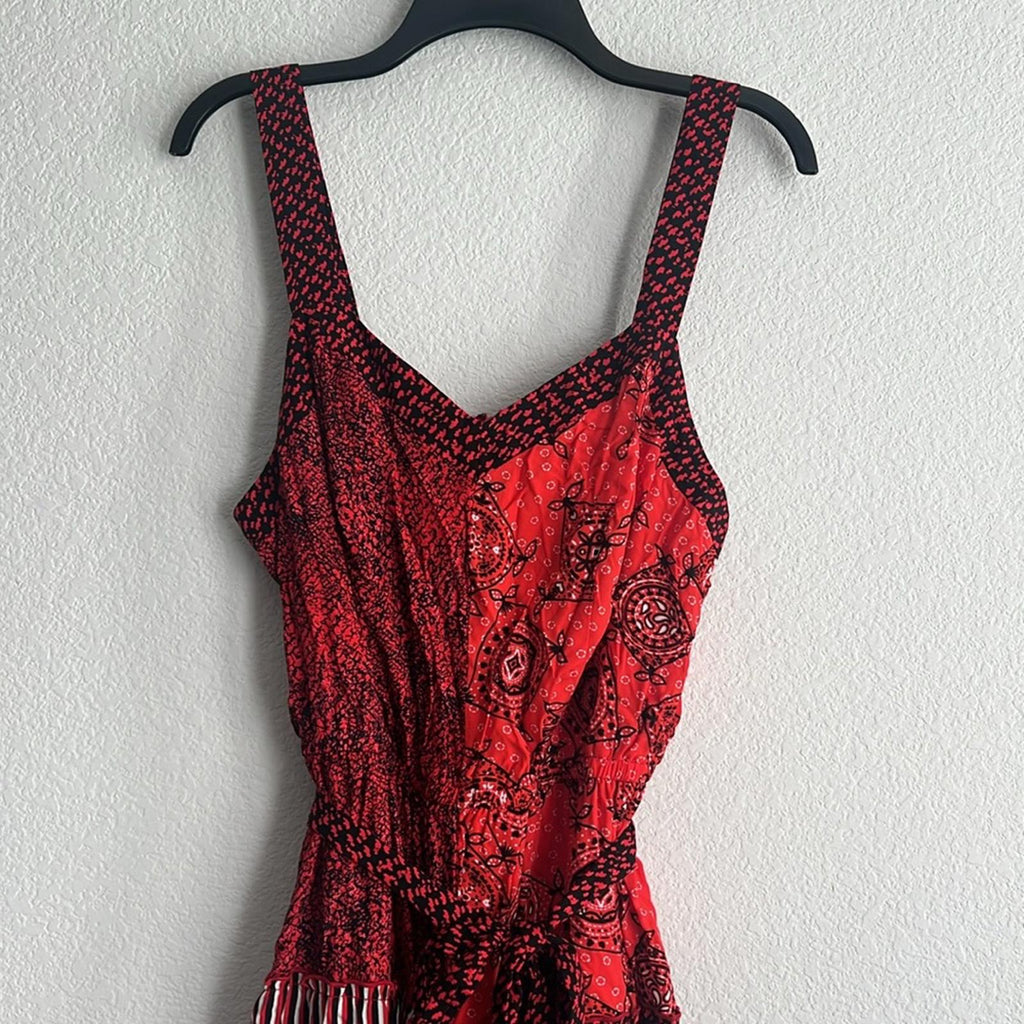 Lane Bryant Red Patchwork Print Midi Dress w/Belt, NWT, Size 14