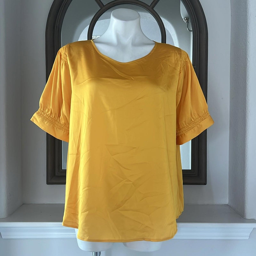 Karl Lagerfeld Satin Blouse in Gold, Size XL NEW w/Tag
