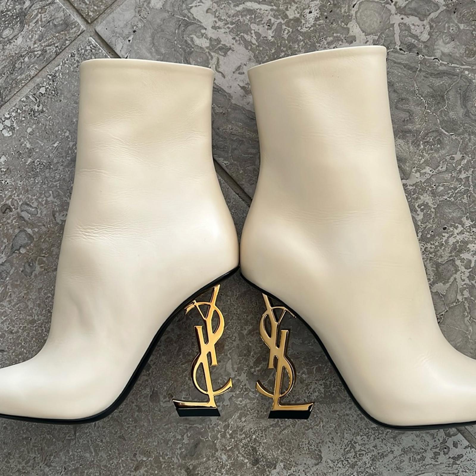Saint Laurent 105mm Opyum Boots, Real Beige Light Bronze Size 35.5 New+Dust Bags