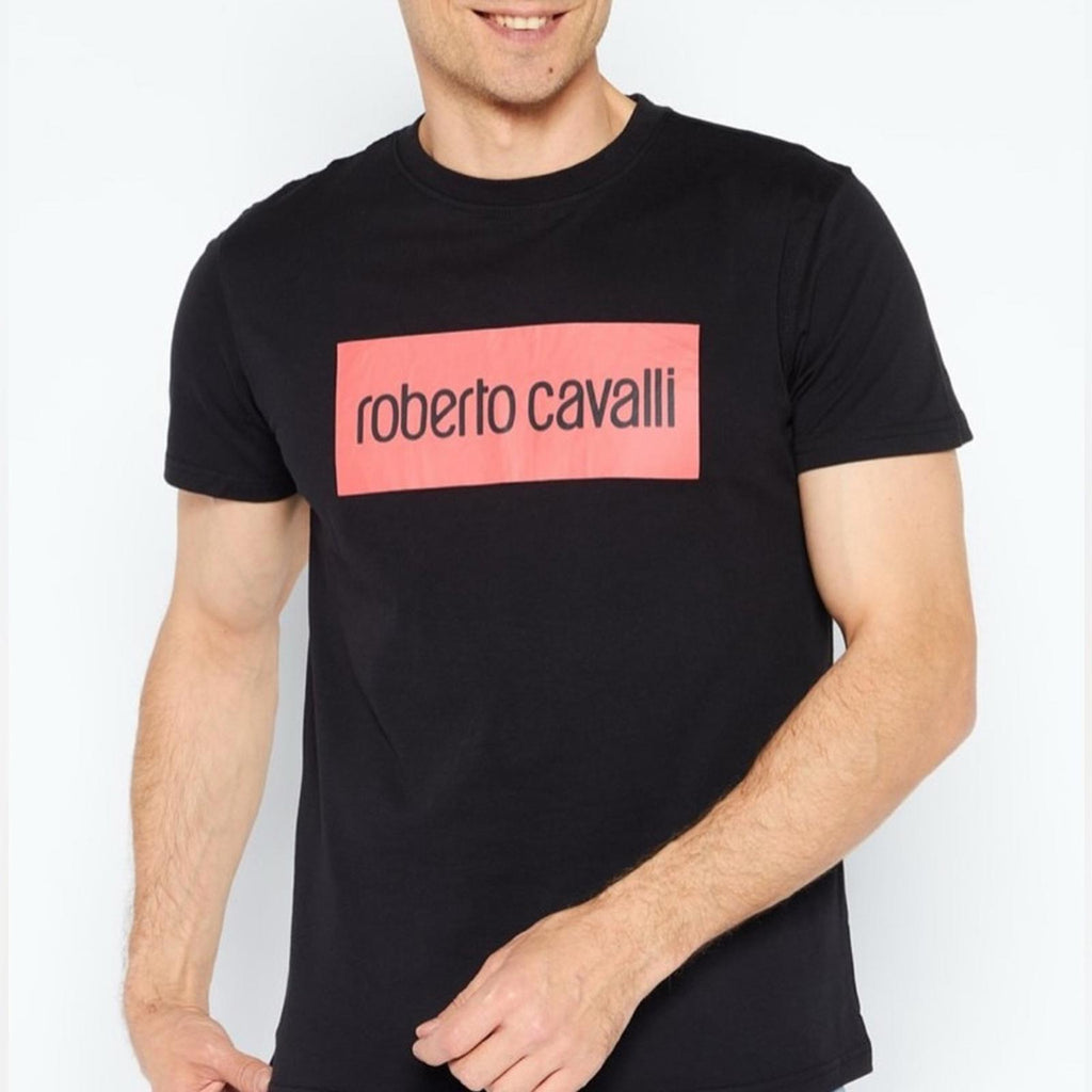Roberto Cavali Graphic Logo Print T-Shirt in Black, Size XXL NEW w/Tag