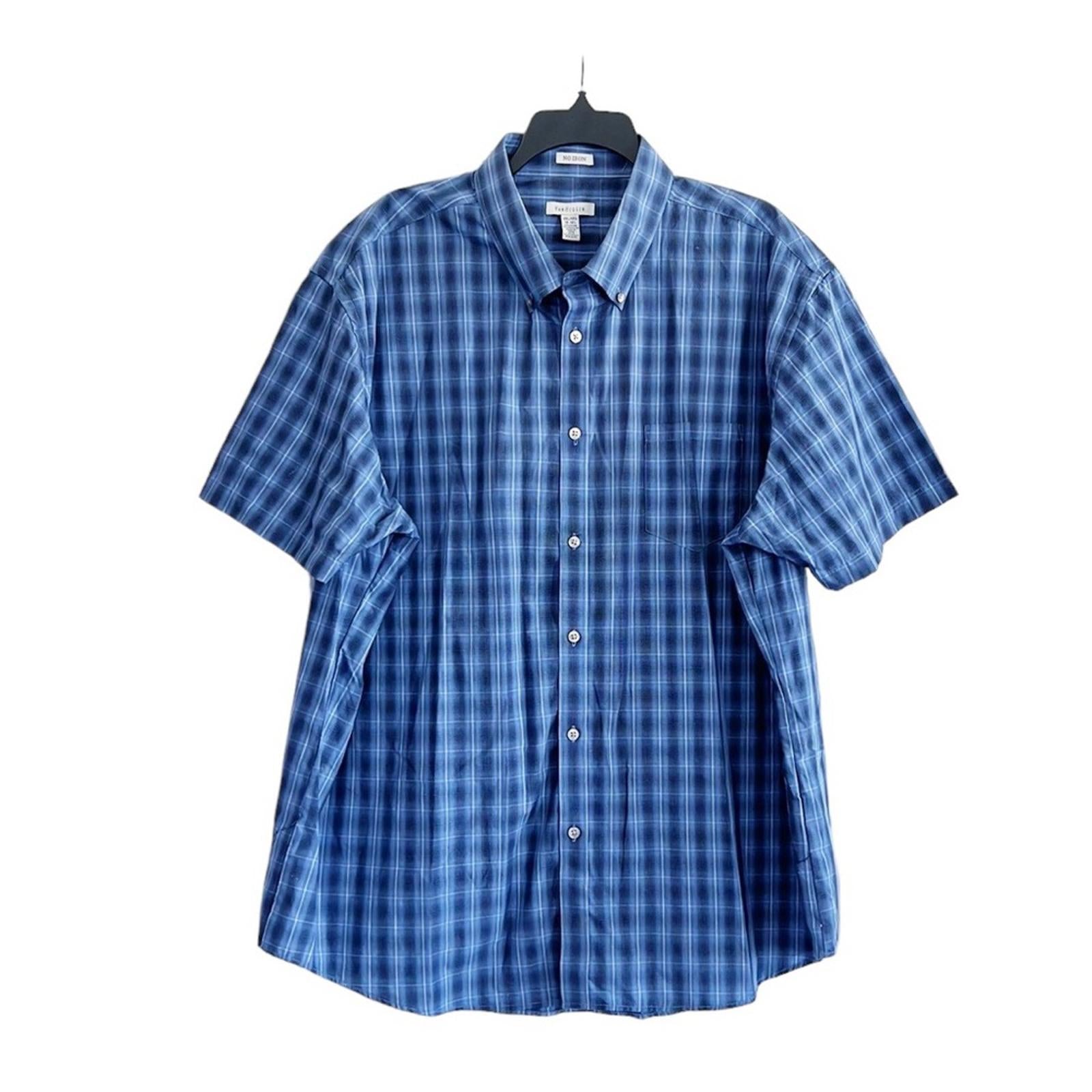 NEW Van Heusen No Iron Button Down Short Sleeve Shirt, Blue/Navy XXL New w/o Tag