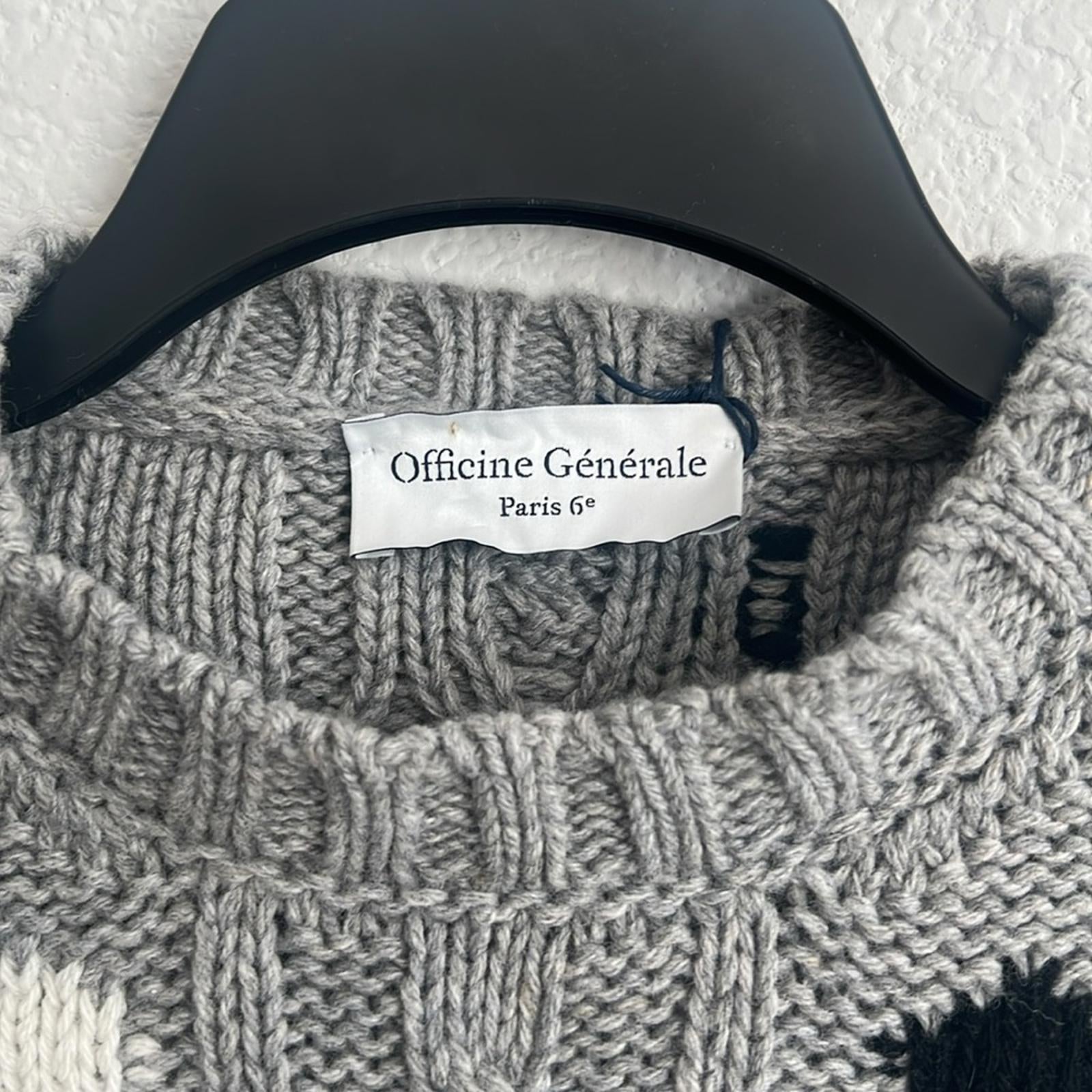 Officine Générale Marco Cable Knit Intarsia Sweater, Size S, NEW (Made in Italy)