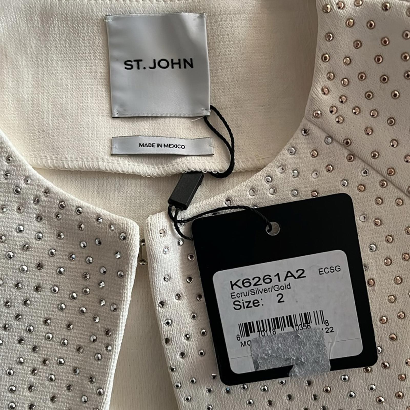 St. John Embellished Knit Jacket in Ecru, Size 2 NEW w/Tag $1,695
