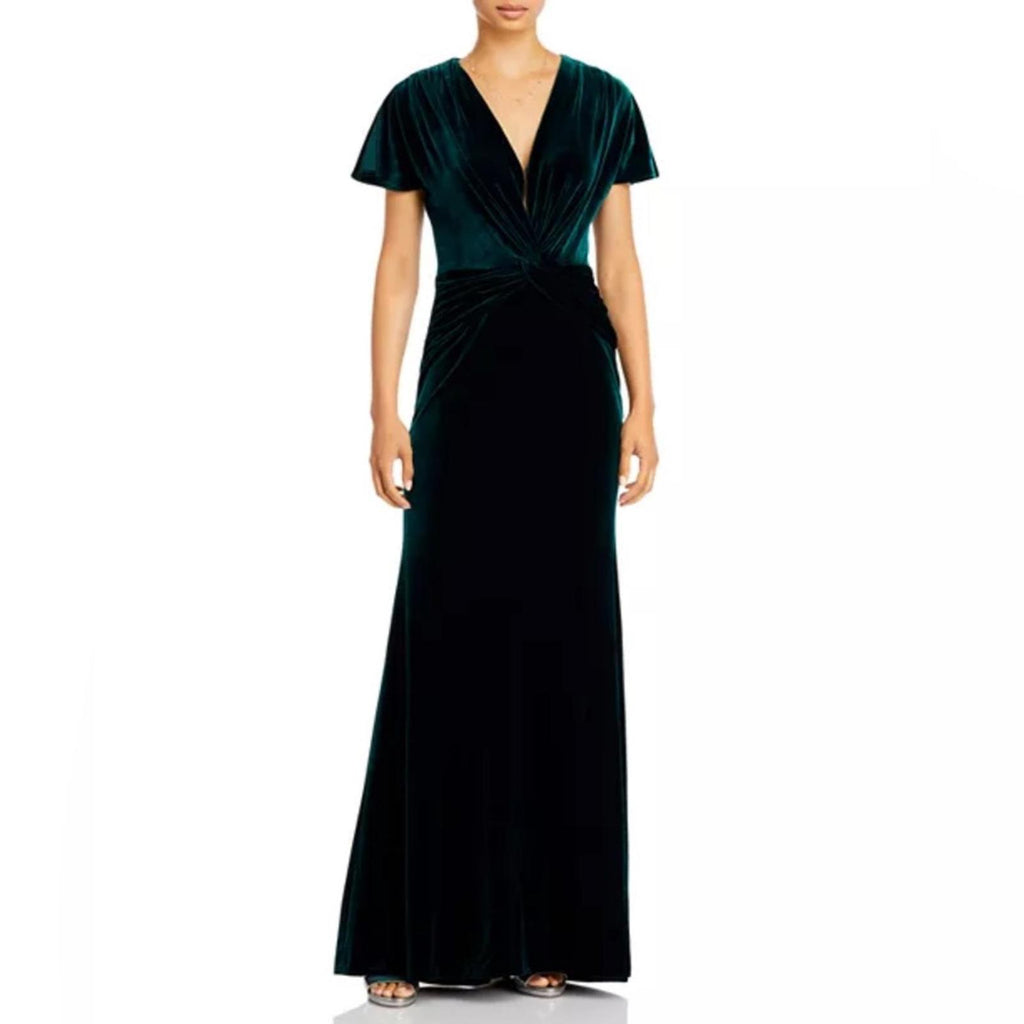 Bloomingdale’s Aqua V-Neck Velvet Gown in Hunter Green, Size 14 NEW w/Tag