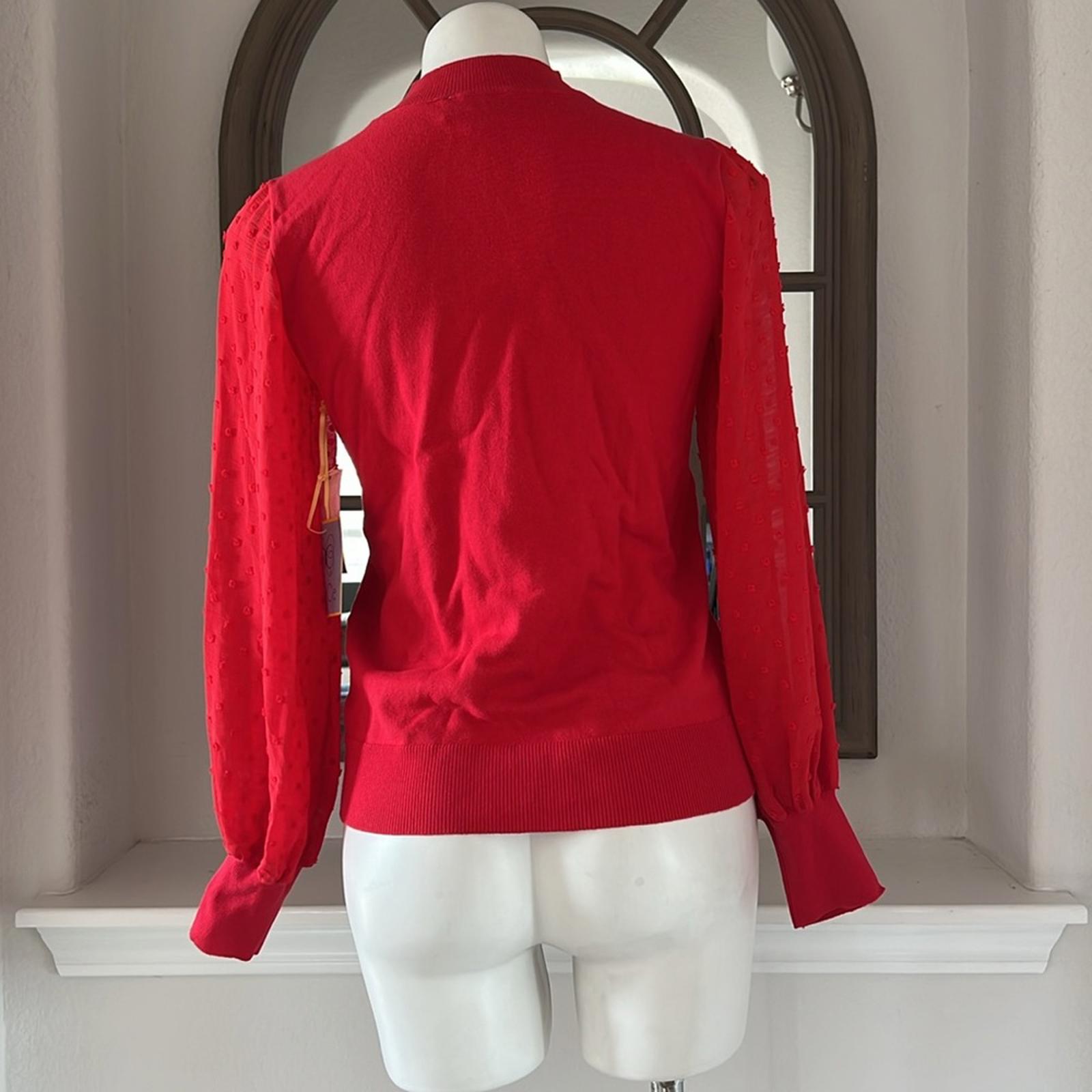 CeCe Clip Dot Sleeve Crewneck Sweater in Red, New w/Tag