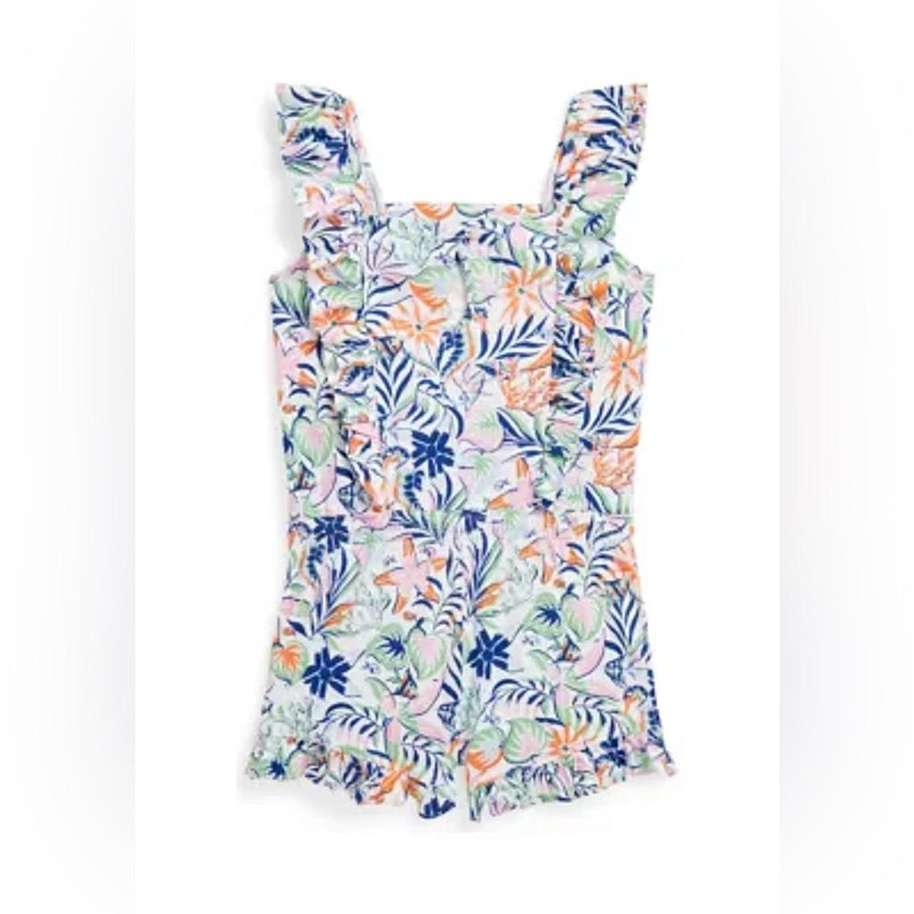Polo Ralph Lauren Tropical-Print Ruffled Cotton Romper, Size M(8-10) NEW w/Tag