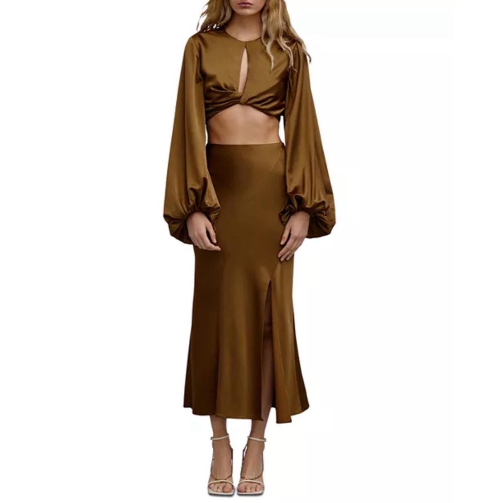 Significant Other Mini Cropped Cutout Top in Dark Gold, Size 10 NEW w/Tag $210